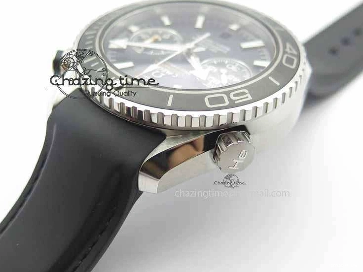 0319 Unisex Planet Ocean Master Chrono 45mm SS OM 1:1 Best Edition Black Dial On Black Rubber Strap A 8171